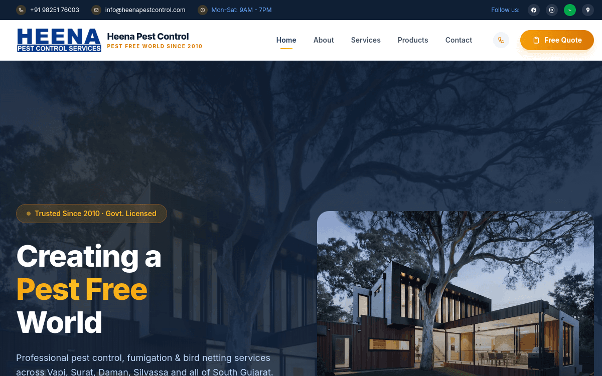 Screenshot of Heena Pest Control Services